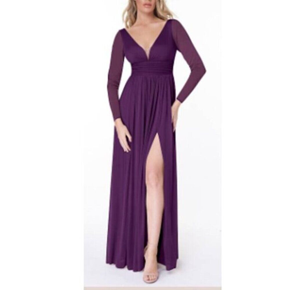 Azazie Women's Stretch Flowy Maxi Lilac Dress Pleated Bexley Gown Size10 $129